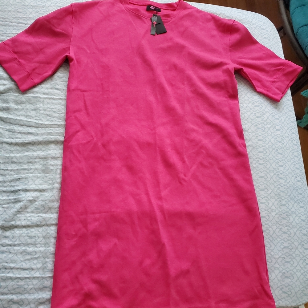 SOLID T-SHIRT DRESS, Size medium, pink color